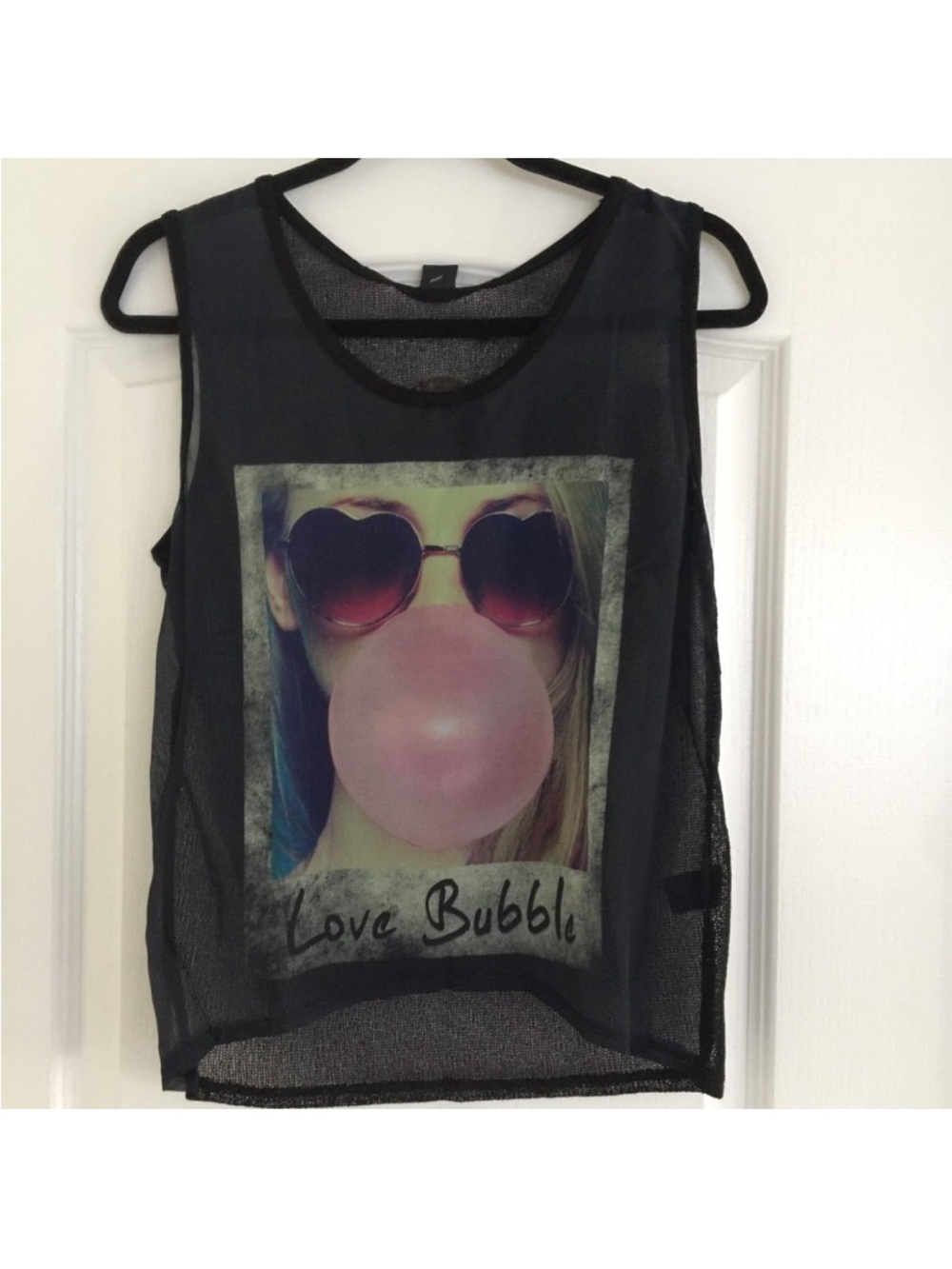 Black Graphic Mesh Tank Top with Bubble Print